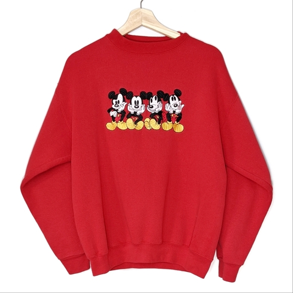 Disney Sweaters - Vintage 90s Disney Mickey Mouse Thinking Embroidered Sweatshirt Red Like New